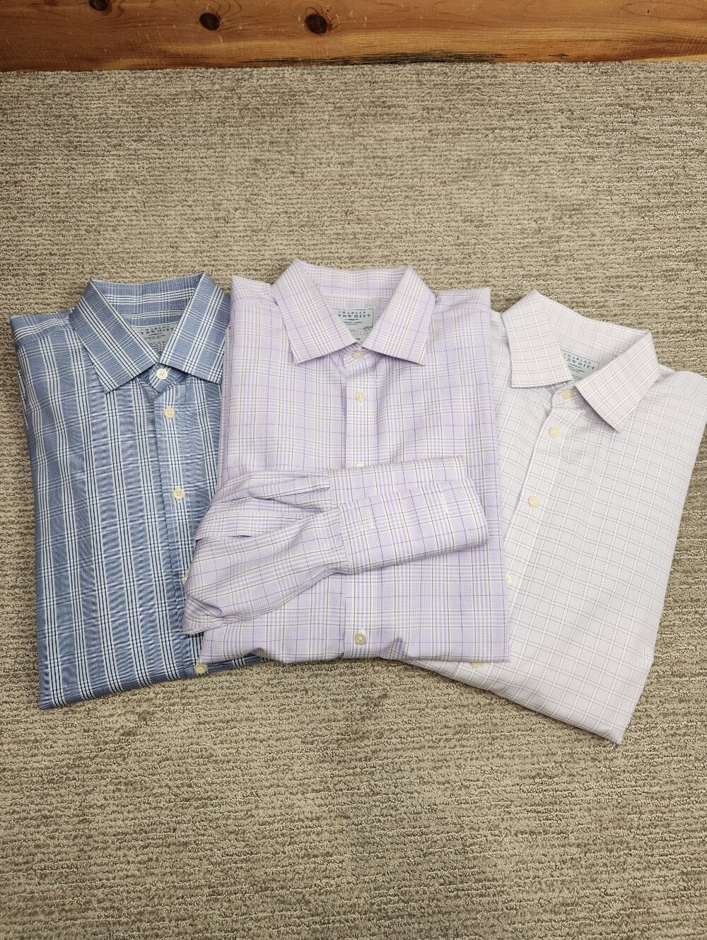Charles Tyrwhitt French Cuff Dress Shirts Men 17.5x36 Classic Cotton Check Plaid
